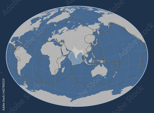 Indian tectonic plate. Contour. Fahey Oblique. Boundaries