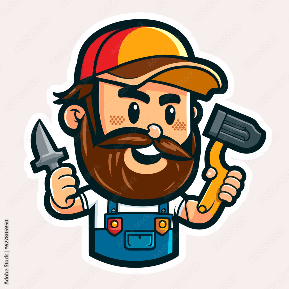Craftsman with tools in hand. DIY tools and manual work concept. Cartoon vector illustration. Craftsman with tools in hand. DIY tools and manual work concept. Cartoon vector illustration.