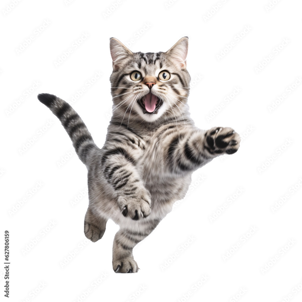 cute young energetic kitten on transparent background