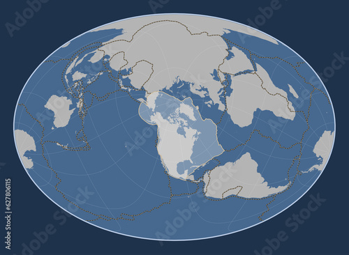 North American tectonic plate. Contour. Fahey Oblique. Boundaries