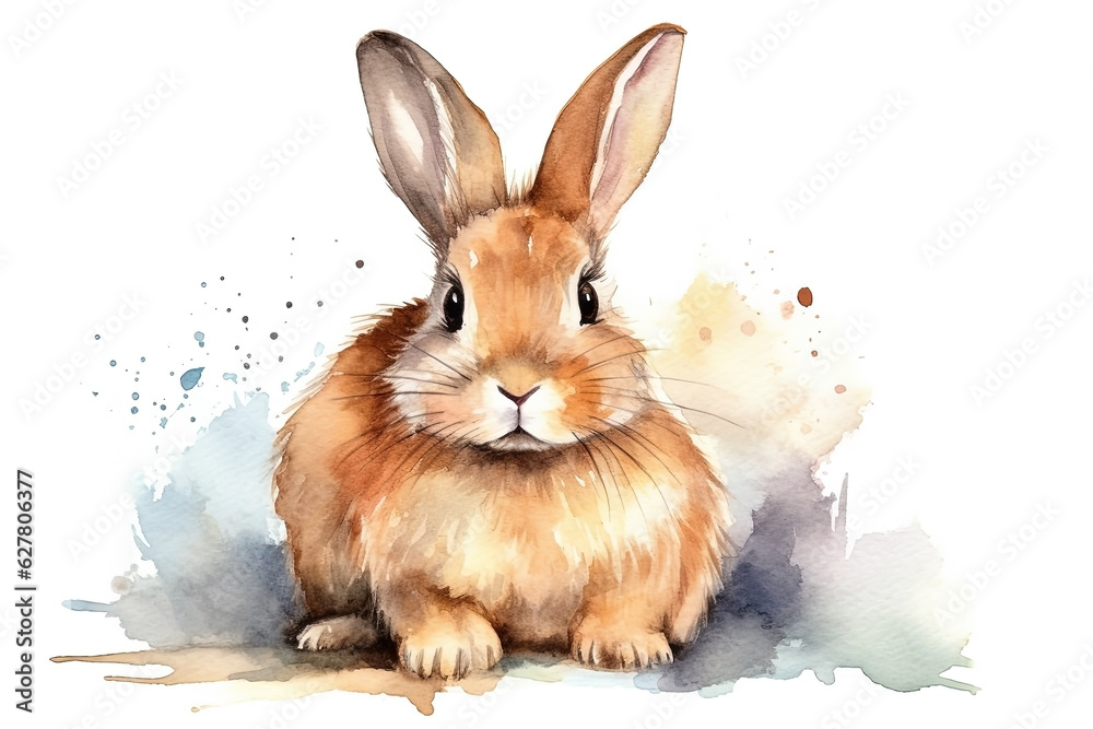 Fototapeta premium Watercolor rabbit illustration on white background