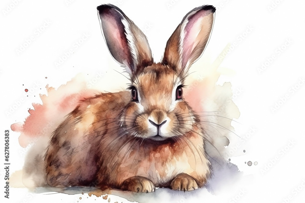 Fototapeta premium Watercolor rabbit illustration on white background