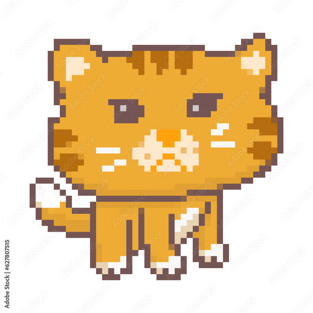 Obraz premium Angry cat pixel art, Cute angry cat, big head pixel art style