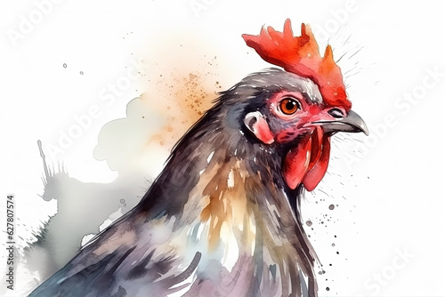 Watercolor chicken illustration on white background
