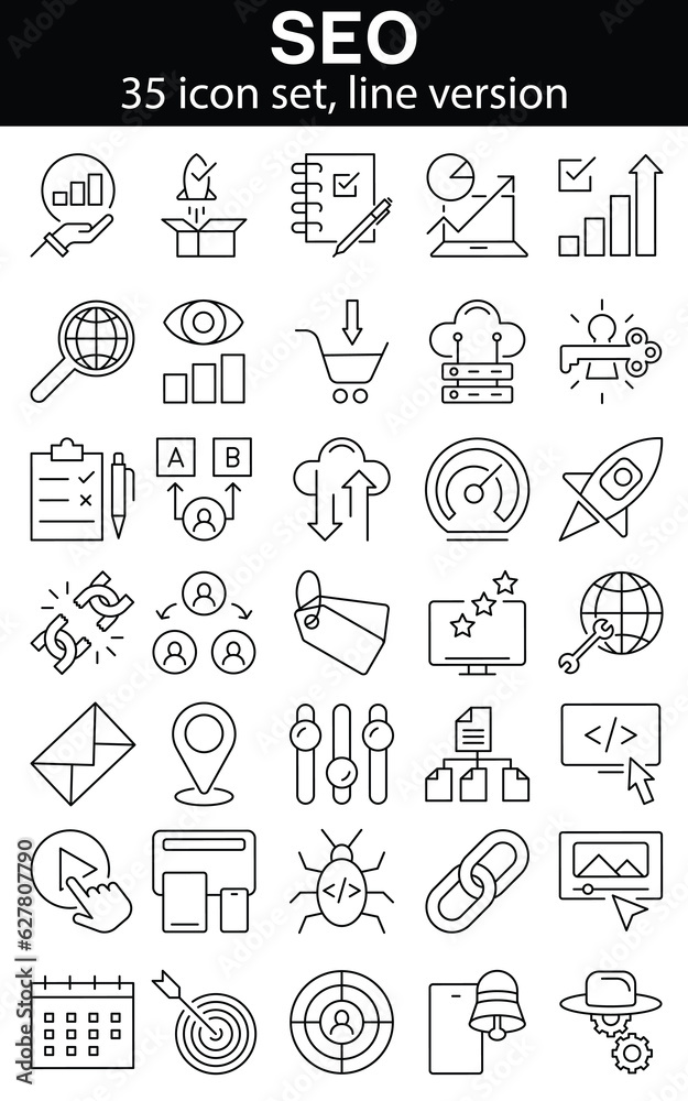 Search Engine Optimization - SEO thin line icons set. SEO icon collection. Web Development and Optimization icons. Vector illustration Search Engine Optimization - SEO thin line icons set. SEO icon collection. Web Development and Optimization icons. Vector illustration