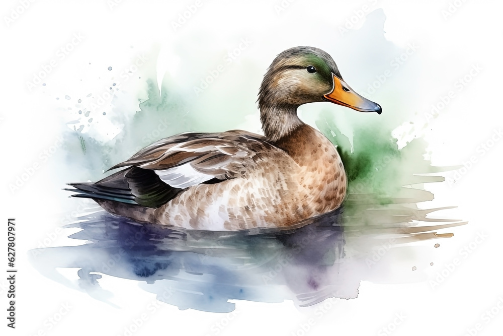 Watercolor duck illustration on white background Watercolor duck illustration on white background