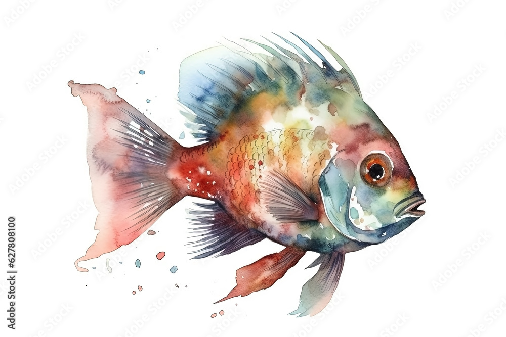 Fototapeta premium Watercolor fish illustration on white background
