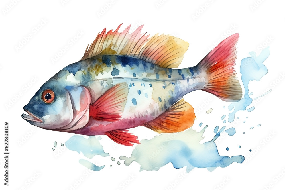 Watercolor fish illustration on white background