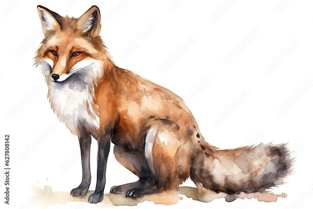 Obraz premium Watercolor fox illustration on white background