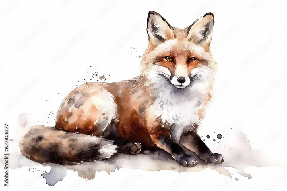 Watercolor fox illustration on white background