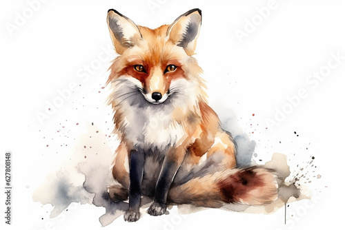 Watercolor fox illustration on white background © Artem81