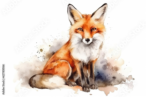 Watercolor fox illustration on white background © Artem81