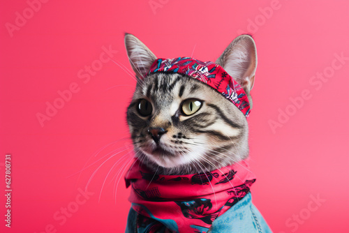 Cat wearing bandana. Generative AI