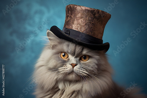 Cat wearing hat. Generative AI © Dantaz