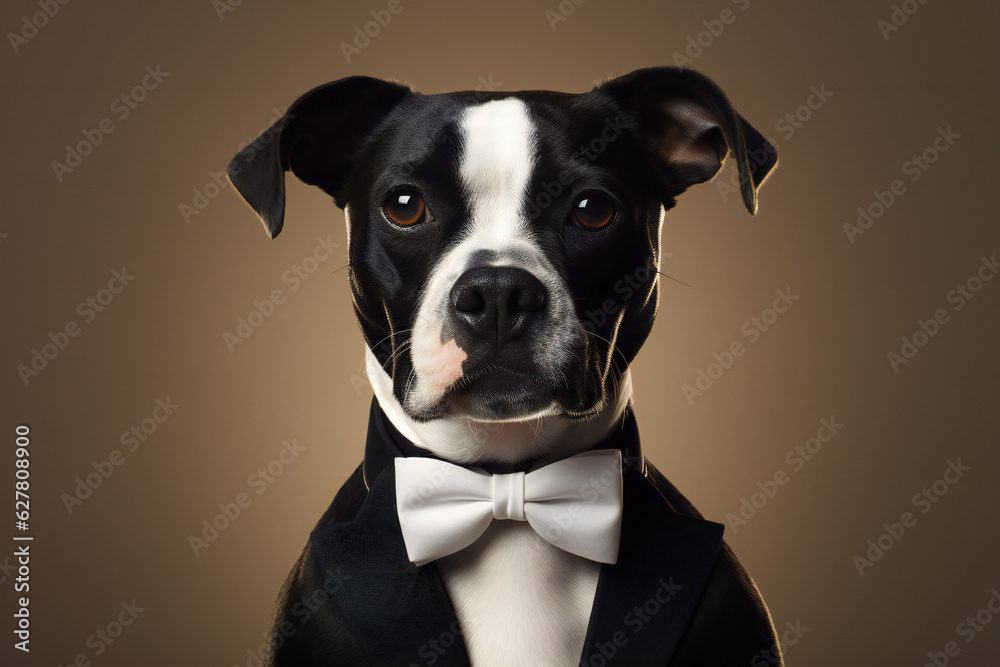 Dog wearing tuxedo. Generative AI