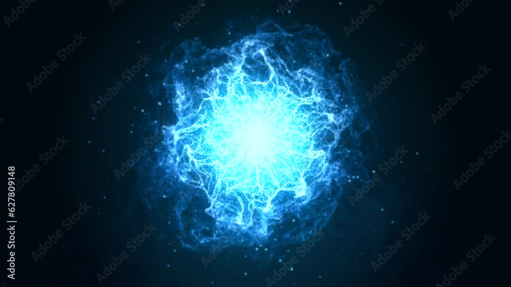 abstract glowing blue particle energy magic orb animation on dark background,  4k seamless loop