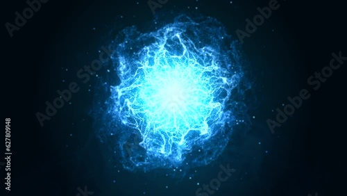 abstract glowing blue particle energy magic orb animation on dark background,  4k seamless loop