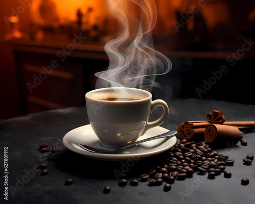 Caf   quente com gr  os em ambiente r  stico