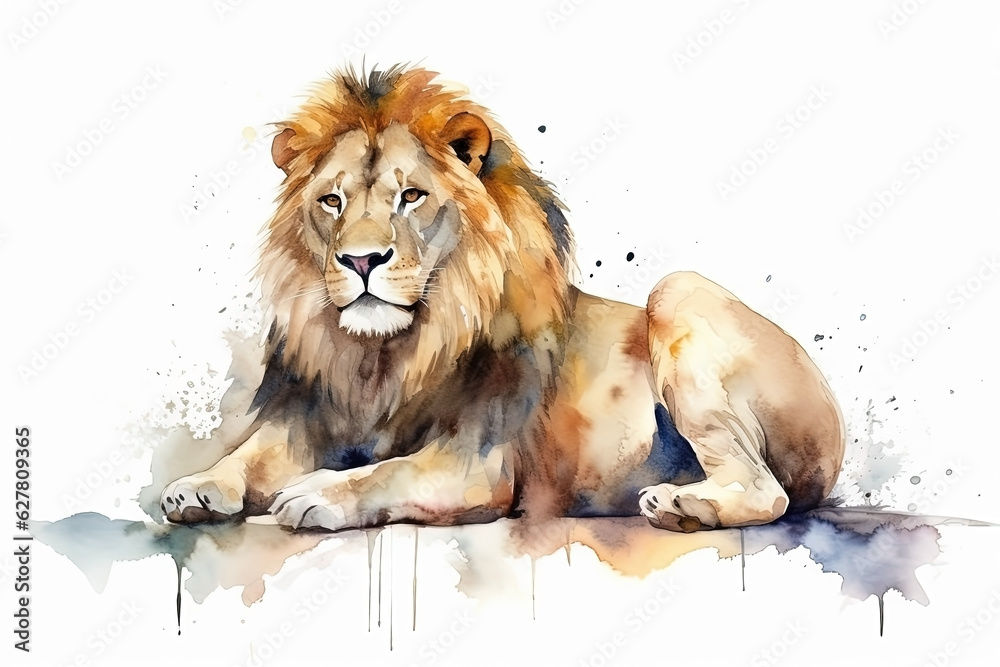 Obraz premium Watercolor lion illustration on white background