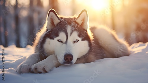 siberian husky in the snow photo