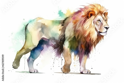 Watercolor lion illustration on white background photo