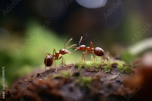 Ant insect, macro close up view in natural habitat. Generative AI © marcin jucha