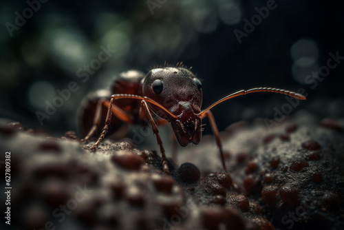 Ant insect, macro close up view in natural habitat. Generative AI