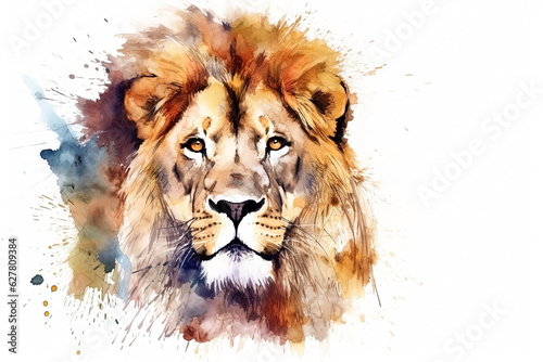 Watercolor lion portrait illustration on white background