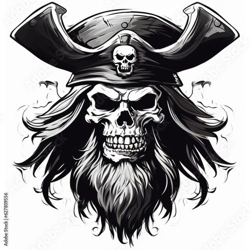 skull pirate logo black and white isolated   - generative AI