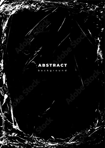 Polyethylene texture. Grunge effect. Transparent stretched cling film. Overlay grunge texture. Black and white vector background. Crumpled warp plastic. Defect, scuff template. Wrinkled packaging