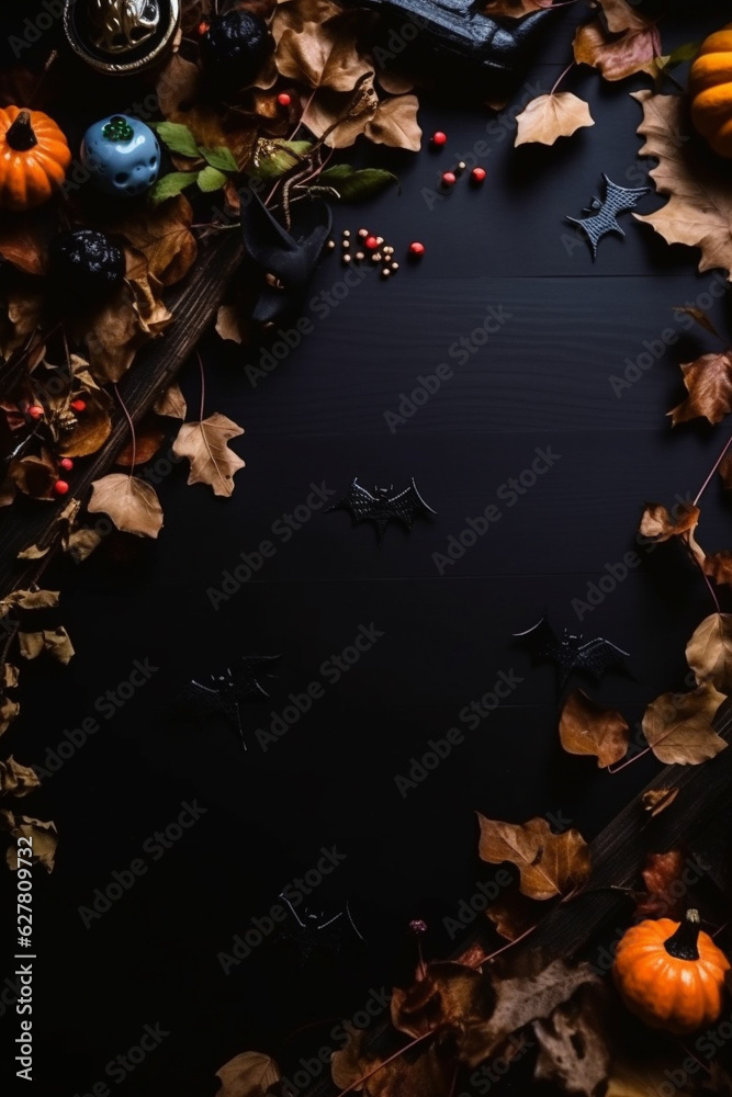 Halloween dark flat lat border background with copy space. Generative AI Halloween dark flat lat border background with copy space. Generative AI