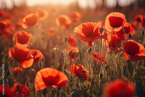 Slika na platnu Remembrance Day background with poppy flowers. Generative AI