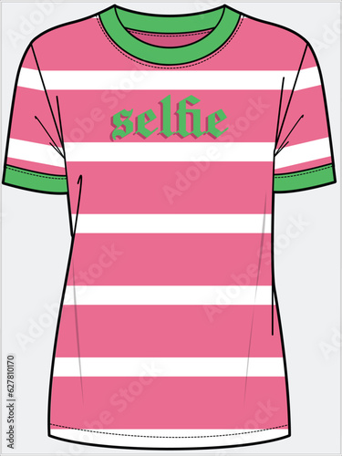 STRIPER RINGER TEE WITH TYPO GRAPHIC KNIT T SHIRT DESIGN FOR WOMEN AND TEEN GIRLS IN VECTOR FILE