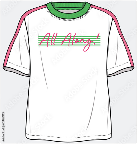 CONTRAST TAPING DETAIL RINGER TEE WITH TYPO GRAPHIC KNIT PERFORMANCE T SHIRT DESIGN FOR WOMEN AND TEEN GIRLS IN VECTOR FILE