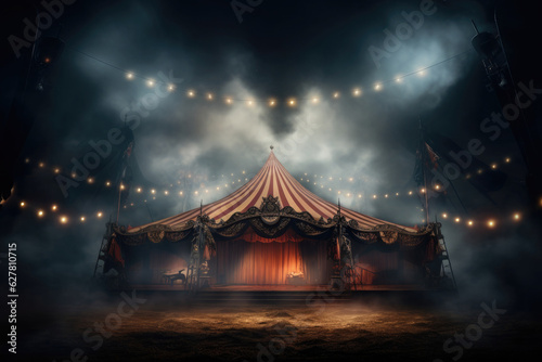 Fotografiet Circus tent with illuminations lights at night