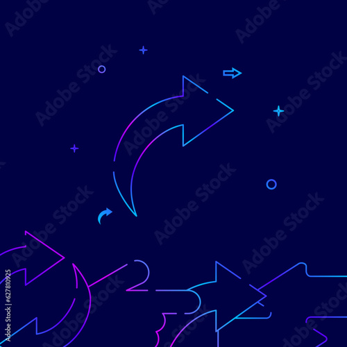 Bent curved arrow pointing right gradient line icon, vector illustration