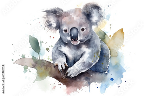 Watercolor koala illustration on white background