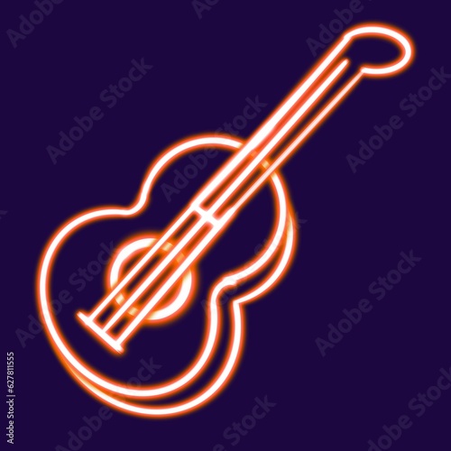 guitar glowing desktop icon, guitar neon sticker, neon figure, glowing figure, neon geometrical figures 