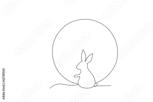 A rabbit symbol of Mid-autumn celebrations. Mid-autumn one-line drawing