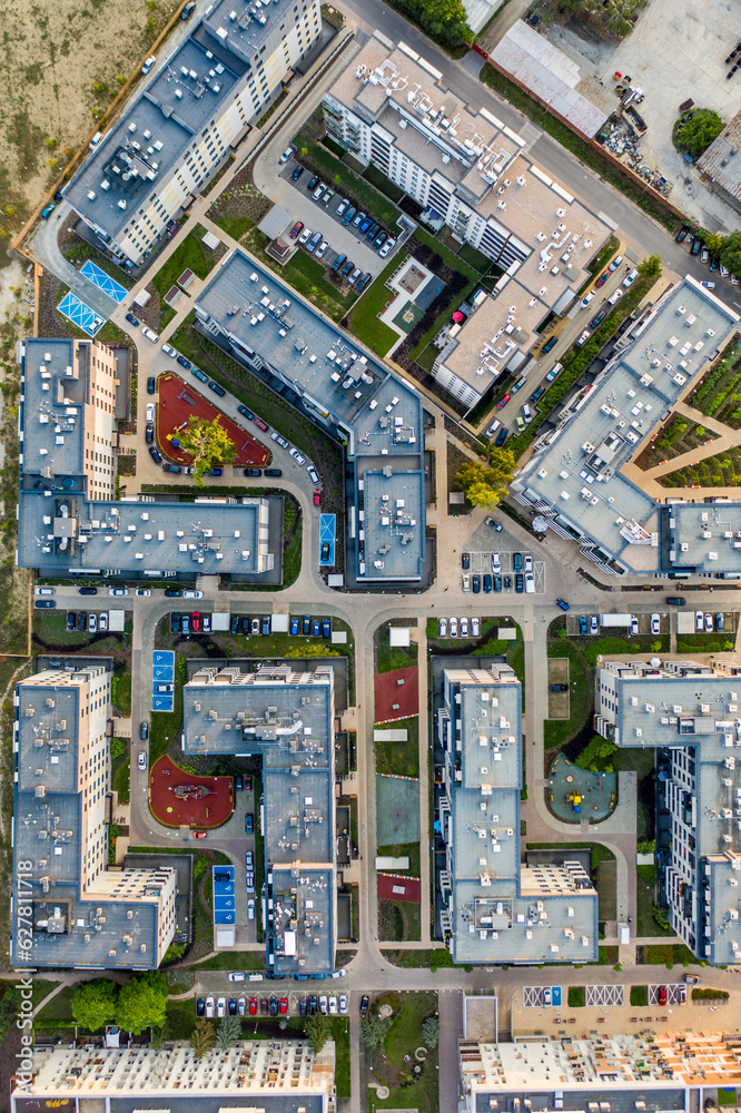 Tetris - like buildings seen from above. Topdown shot of promenady wroclawskie.
