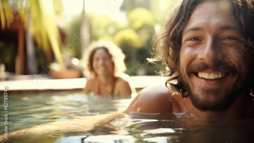 adult man, 30s, in water in...
