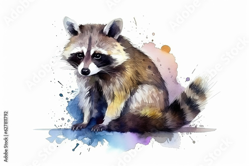 Watercolor raccoon illustration on white background © Artem81