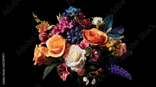 Tropical Blossoms  Lifelike Bouquet with Delicate Petals and Rich Colors on White Background Created with Generative AI 