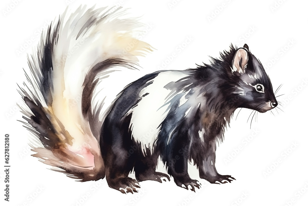 Watercolor skunk illustration on white background Watercolor skunk illustration on white background