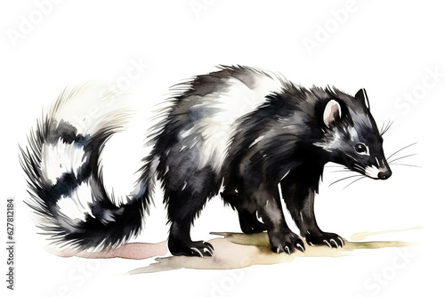 Watercolor skunk illustration on white background photo