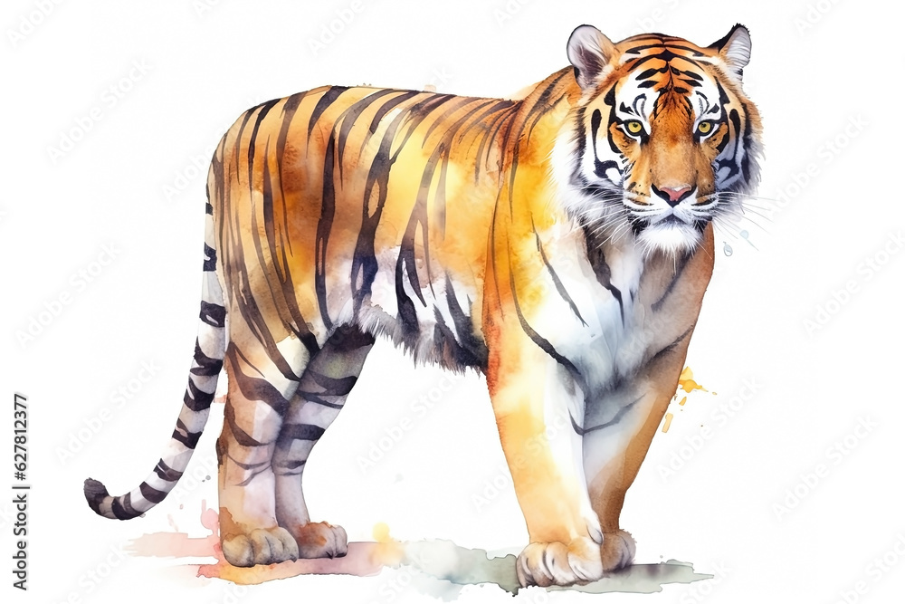 Watercolor tiger illustration on white background