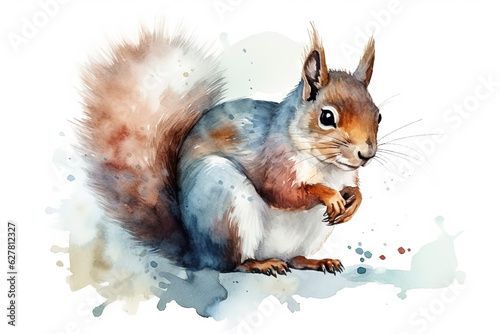 Watercolor squirrel illustration on white background