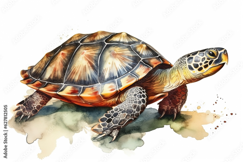 Obraz premium Watercolor turtle illustration on white background