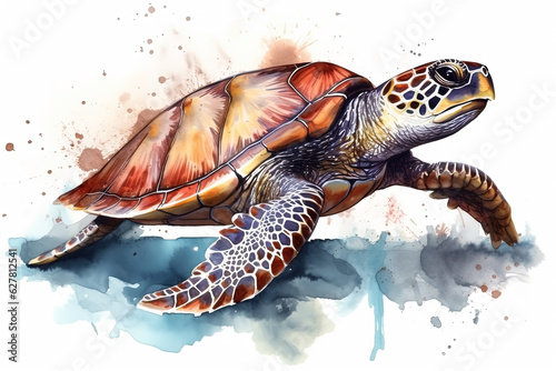 Watercolor turtle illustration on white background