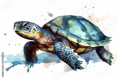 Watercolor turtle illustration on white background